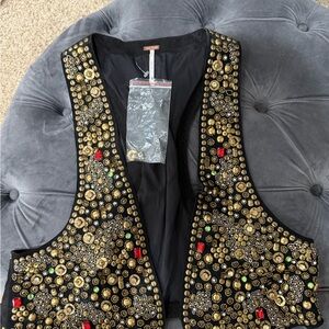 Free People Black and Gold Embellished Vest